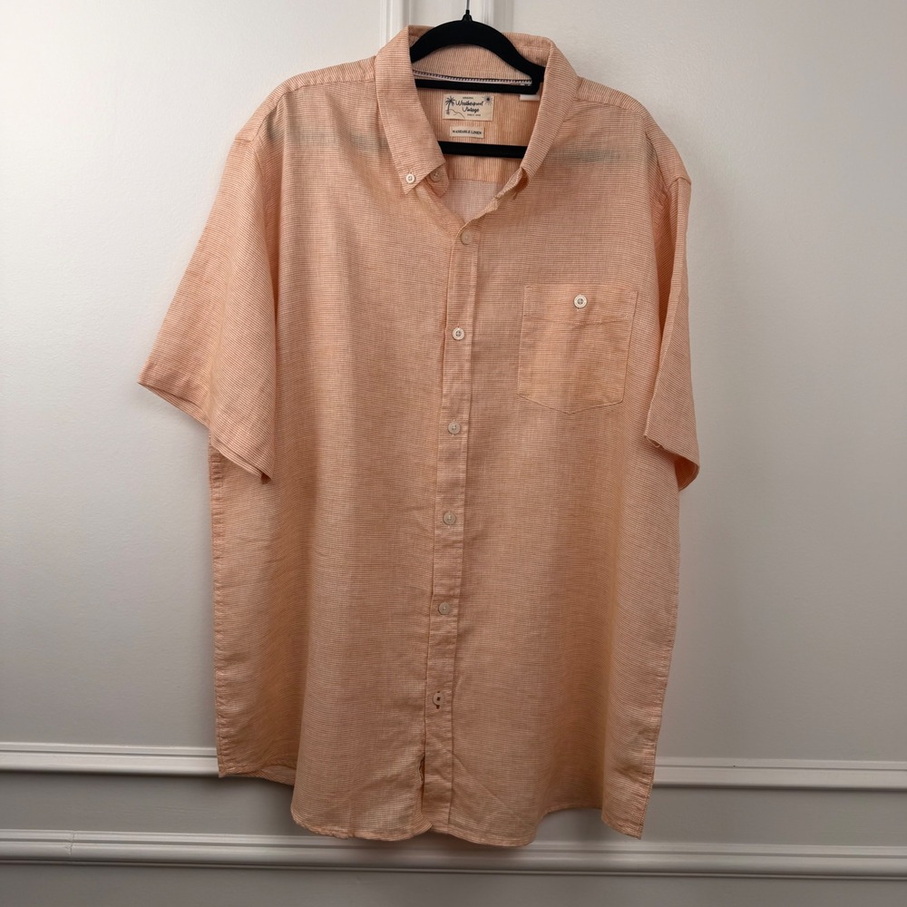 Weatherproof Vintage Mens Orange Linen Blend Short Sleeve Button Down Shirt XL